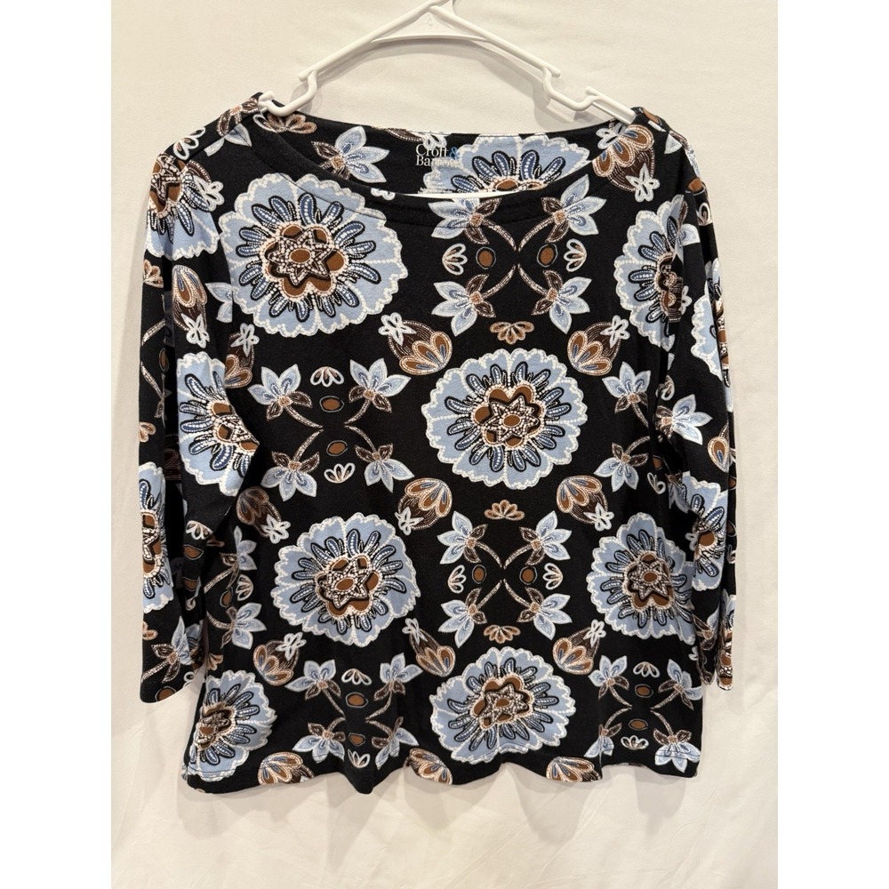 Croft & Barrow Womens PXL Top 3/4 Sleeve Floral Medallion Cotton Boatneck